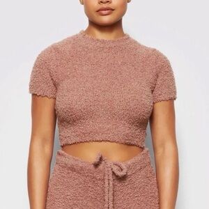 SKIMS Cozy Knit Cropped T-Shirt Rose Clay S/M